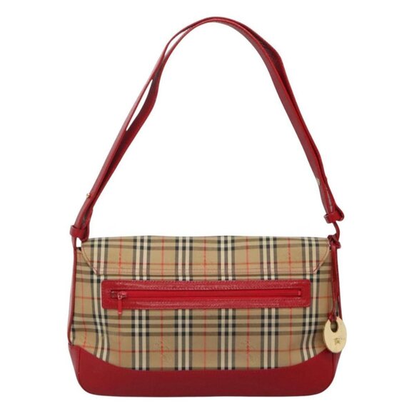 Burberrys Nova Check Shoulder Bag Canvas Leather Beige Red Auth KD063 - Picture 1 of 16